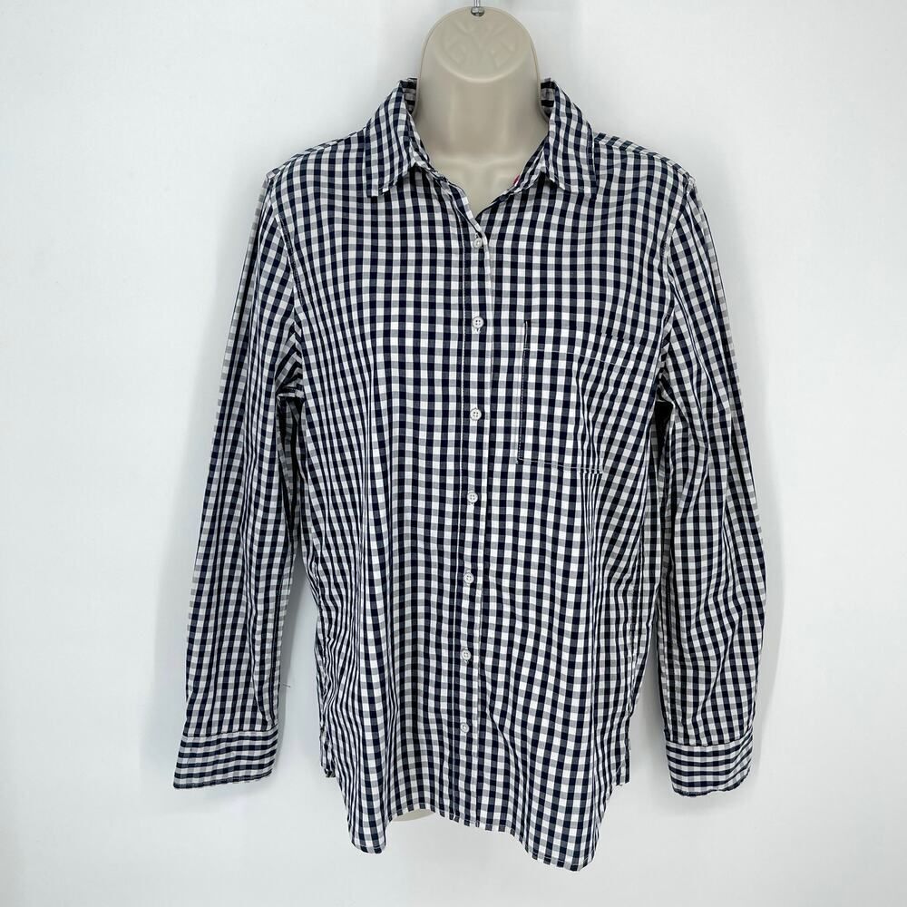 Aeropostale NEW Women's Checked Button Front Shirt Sz M Navy, White Long Sleeves